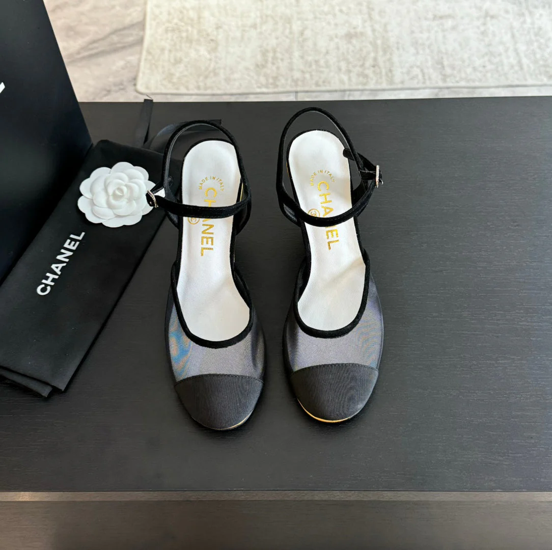 Waterproof Platform High Heels Transparent Heel Mesh  Black