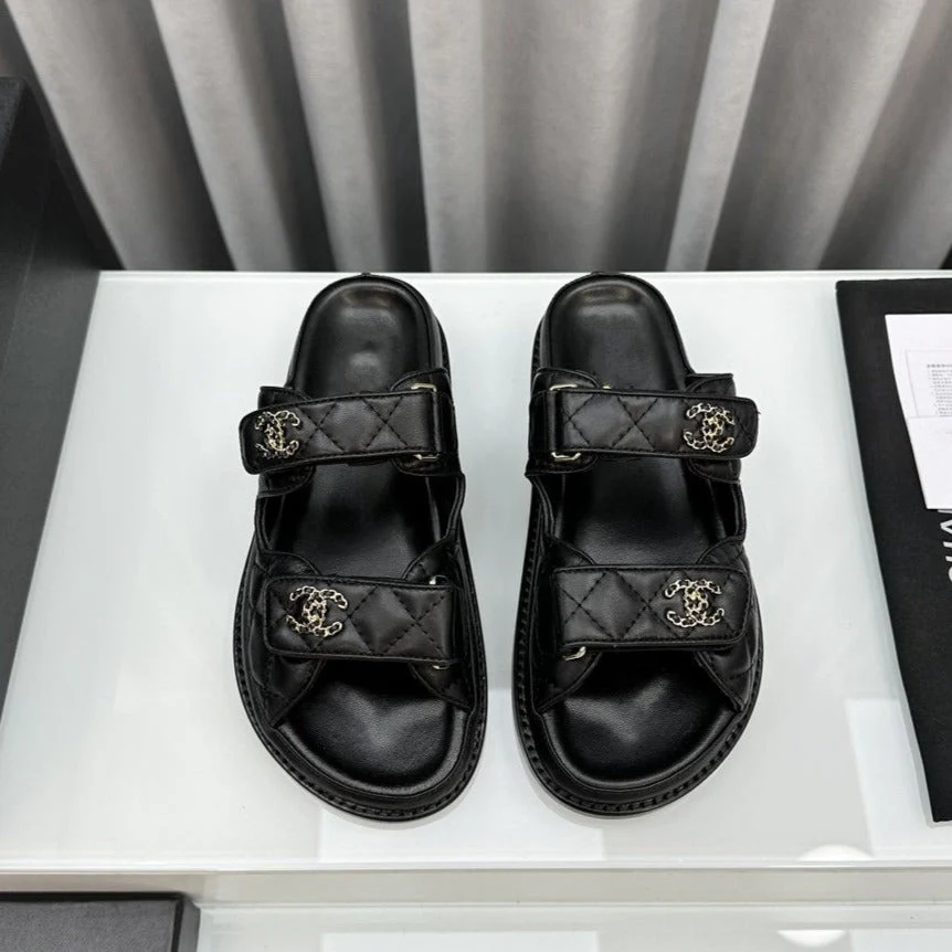 dad sandals black patent interwoven leather cc