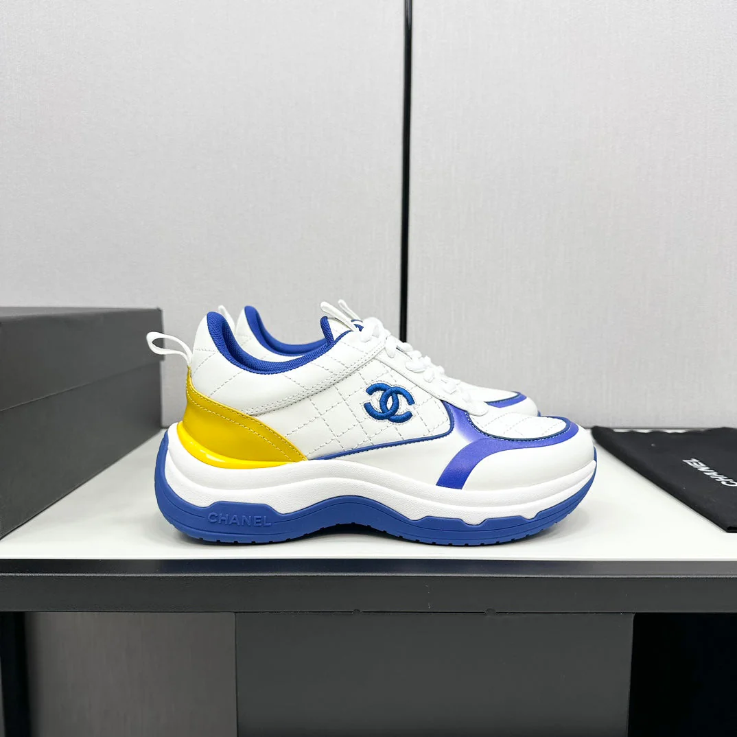 CC SNEAKER IN WHITE MIX COBALT BLUE EMBROIDERED LAMBSKIN