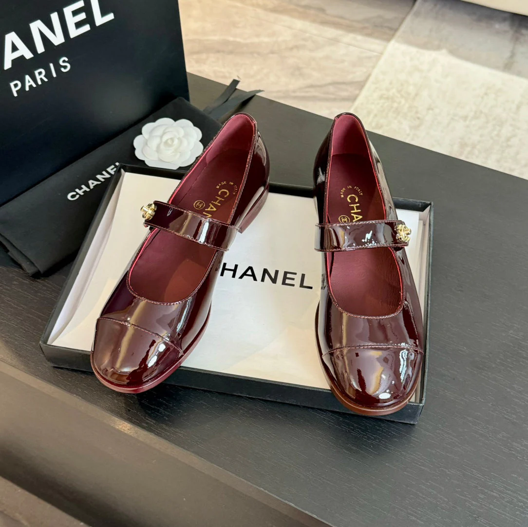 mary jane flat Red Wine patent calfskin