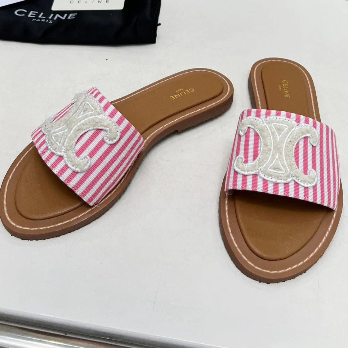 LYMPIA MULE IN TRIOMPHE JACQUARD WOOLLEN FABRIC WHITE PINK CARO
