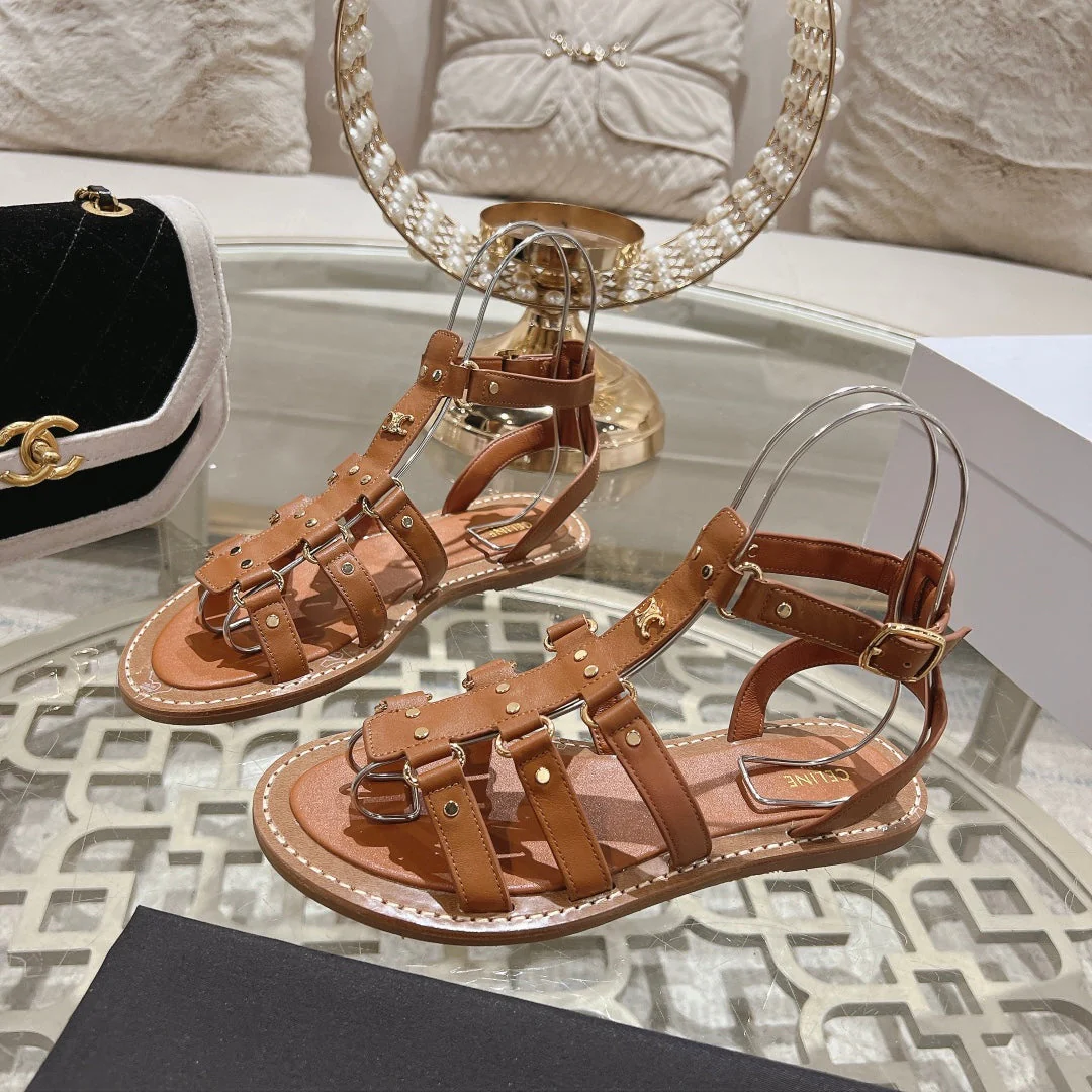 CLEA TRIOMPHE GLADIATOR SANDAL IN BRONZE BROWN CALFSKIN - VEGETAL TANNING