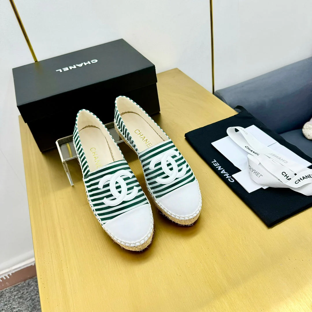 CC SLIP-ON 25S IN DARK GREEN AND WHITE FABRIC WITH STRIPED PATTERN