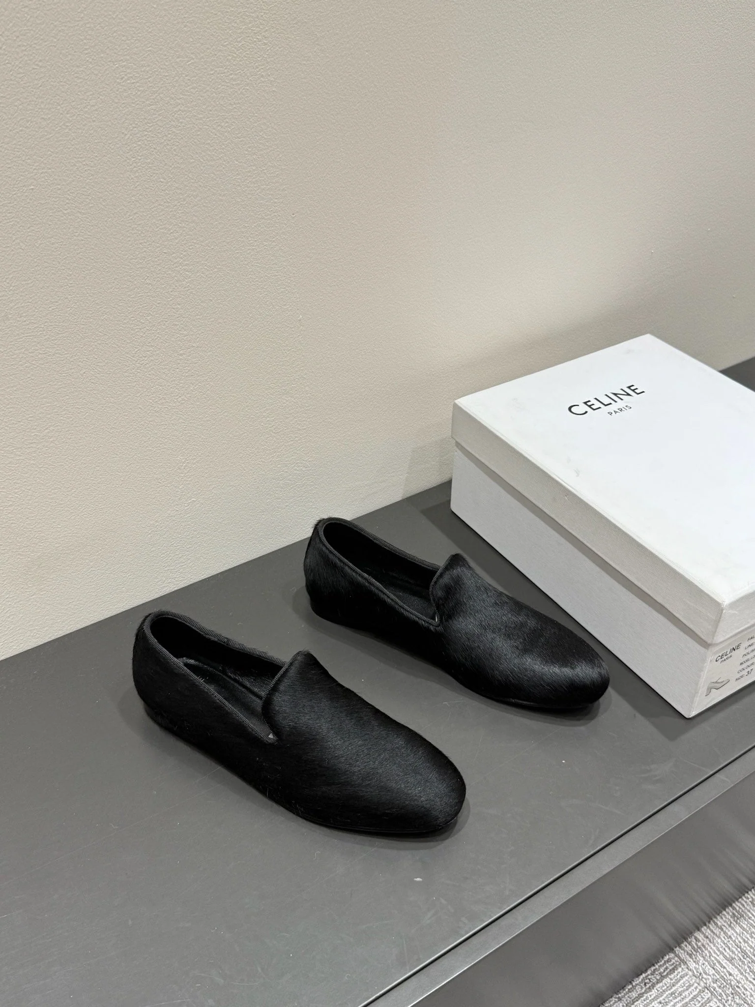 FURRY LOAFERS IN BLACK CALF HAIR