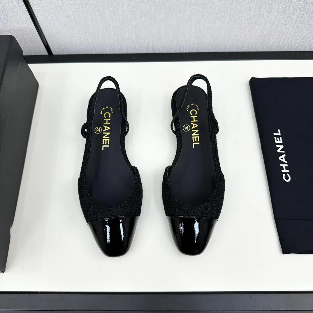 SLINGBACK BLACK TWEED AND CALFSKIN