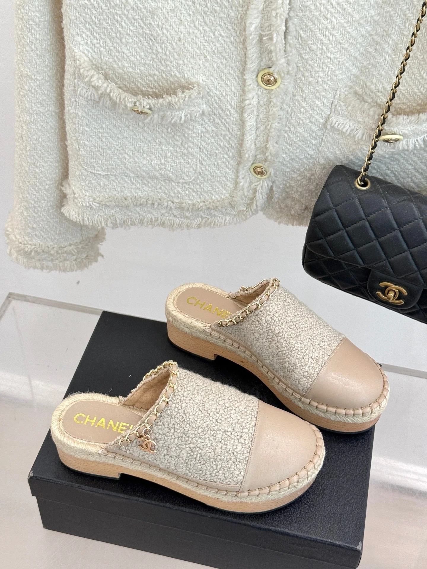 CC MULES 25SS 30 MM IN BEIGE LAMBSKIN MIX WOOL