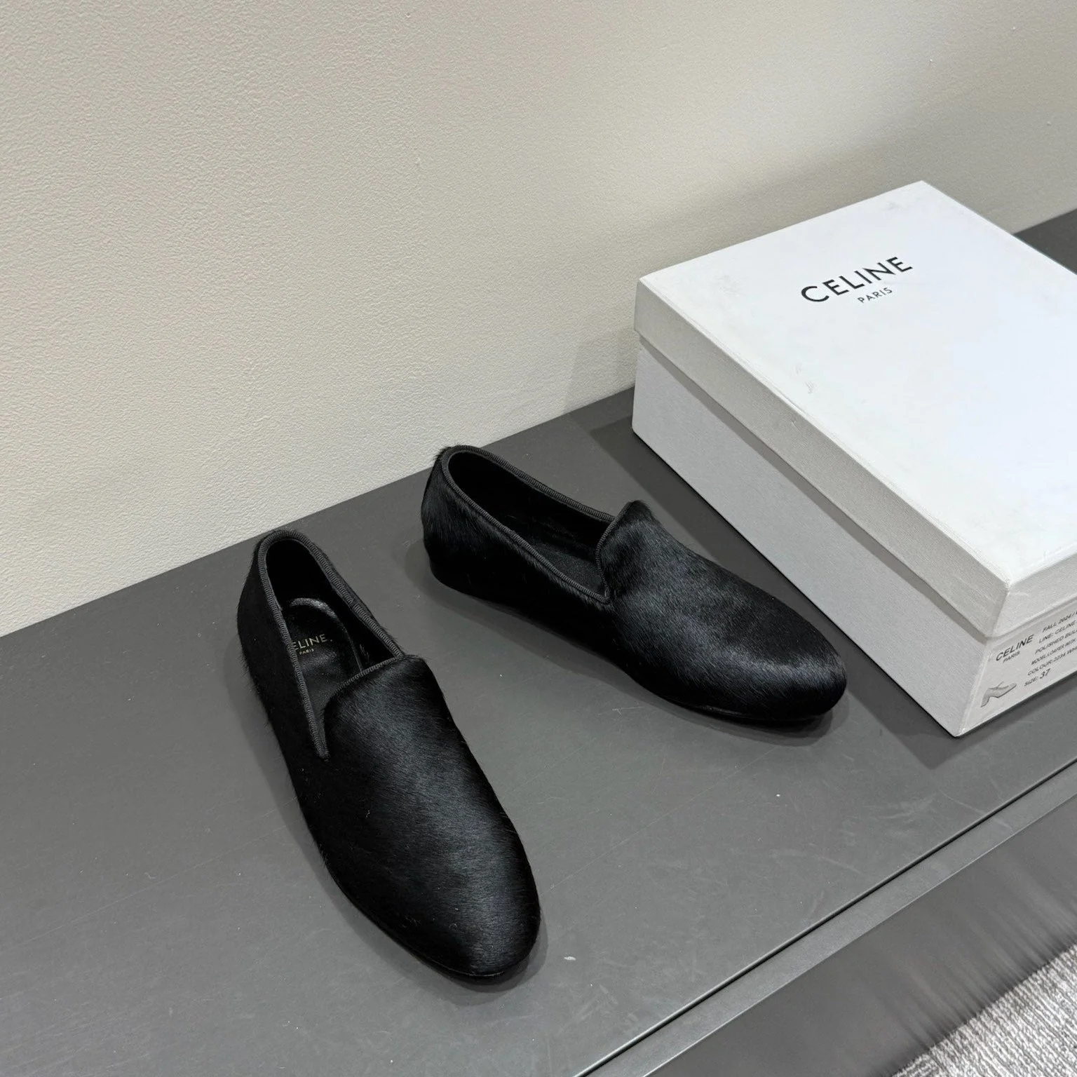 FURRY LOAFERS IN BLACK CALF HAIR