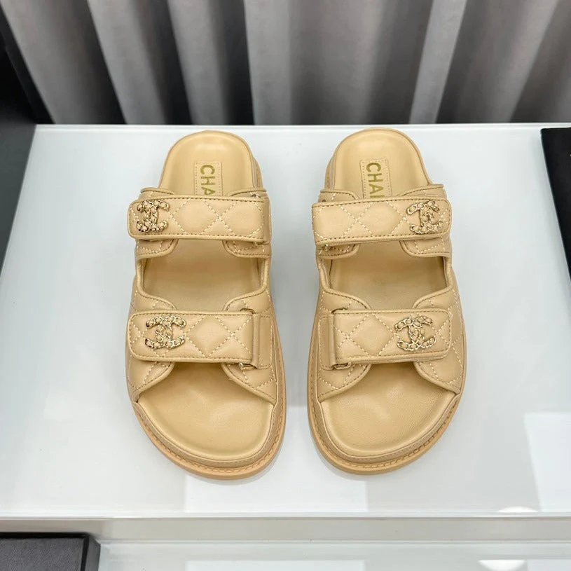 dad sandals beige lambskin mules