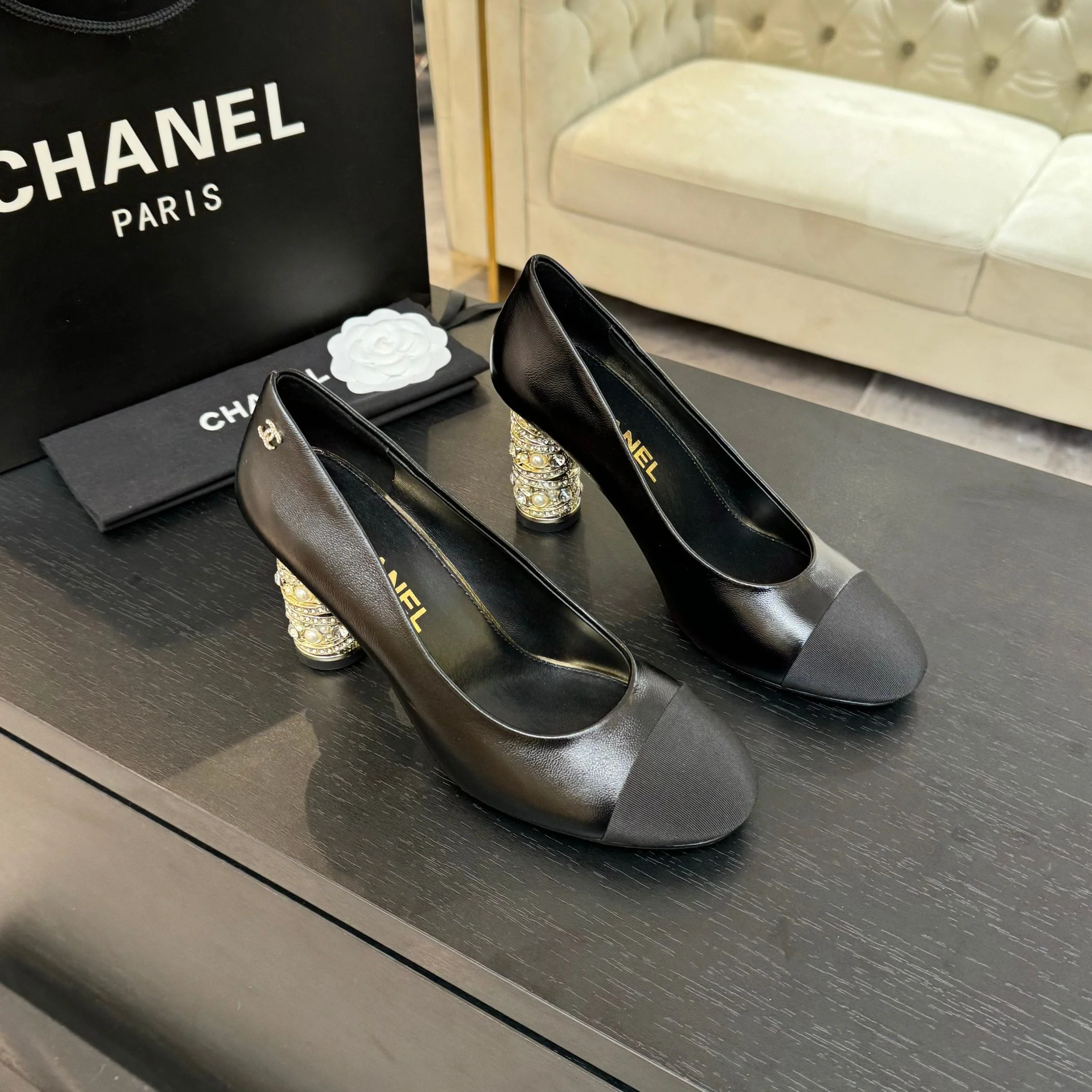 HIGH HEEL 85 MM SANDALS IN BLACK CALFSKIN AND FABRIC