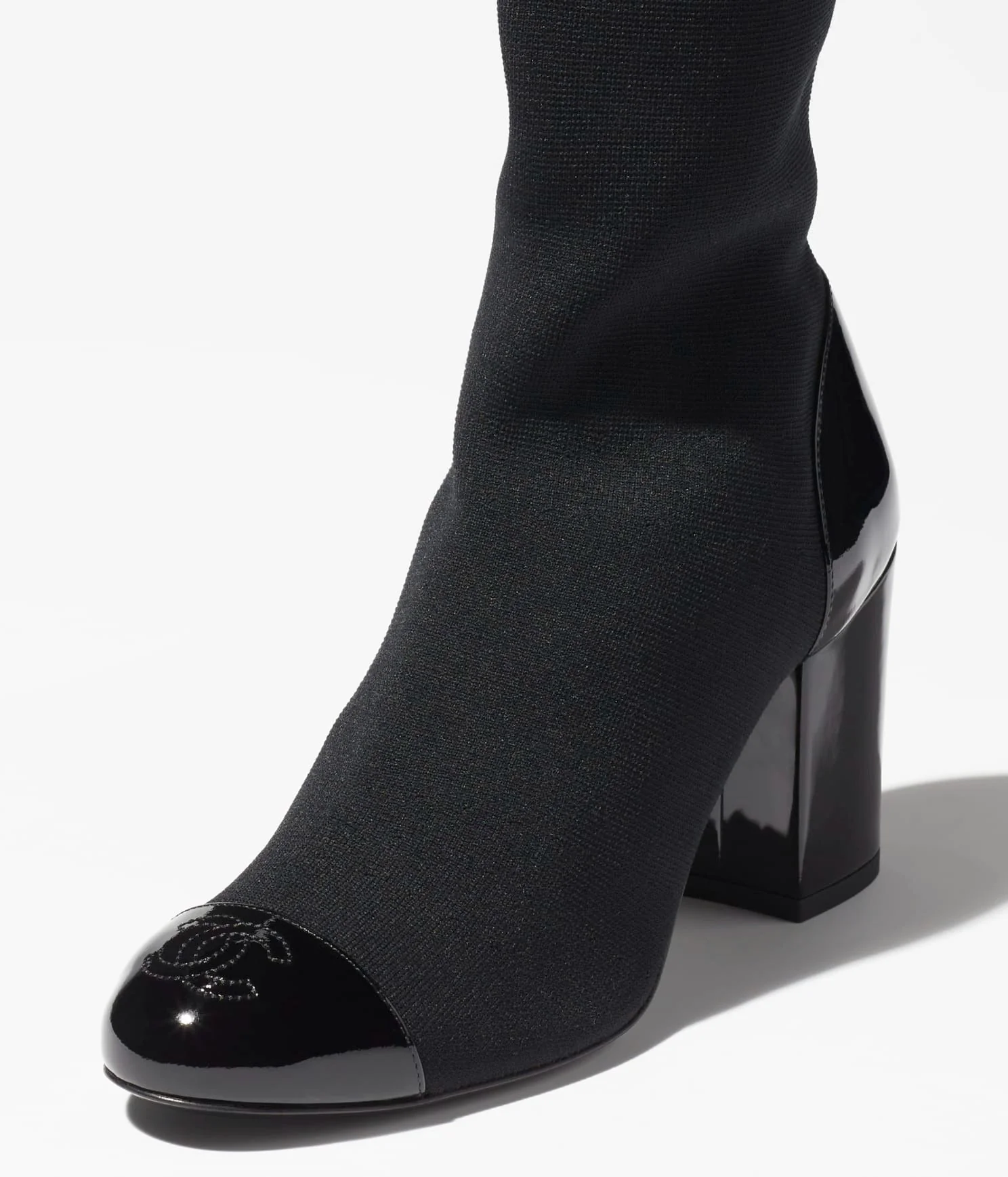 SHORT BOOTS BLACK KNIT PATENT CALFSKIN