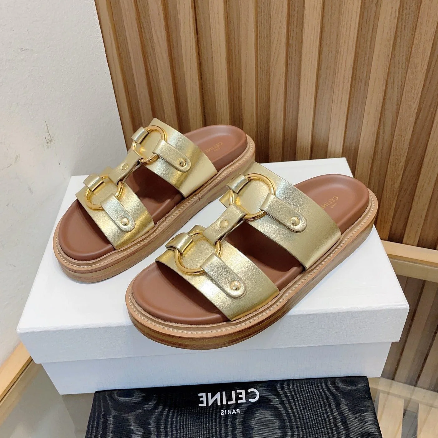 DAD SANDALS GOLD BROWN CALFSKIN