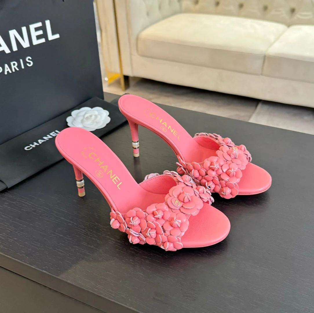 CC Little Camellia World Thin High Heels Rose Pink Lambskin
