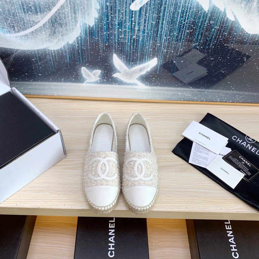 CC ESPADRILLES FLAT SHOES IN BEIGE TWEED AND LEATHER