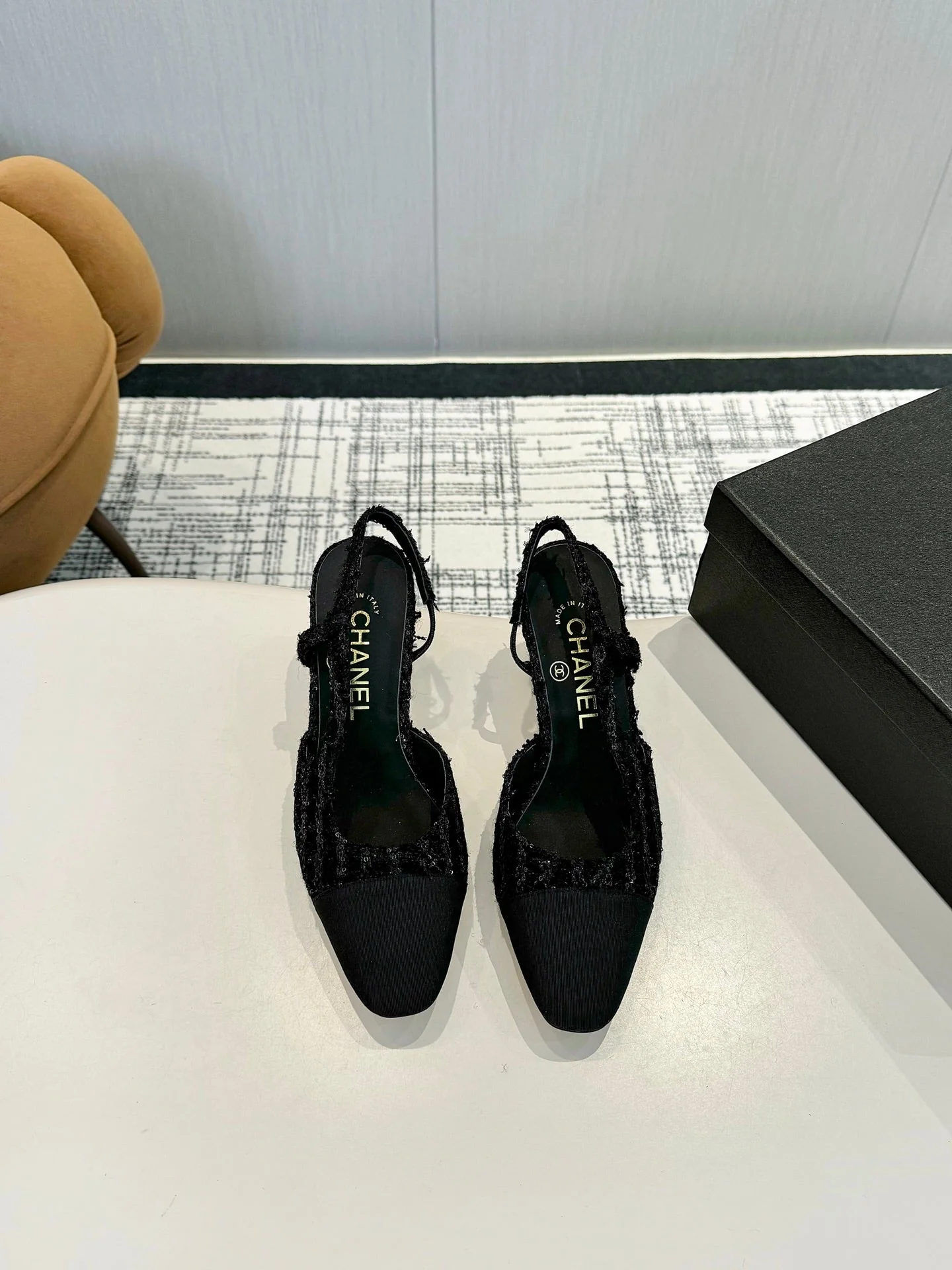 CC SLINGBACK 25S 65 MM IN BLACK TWEED MIX SEQUINS