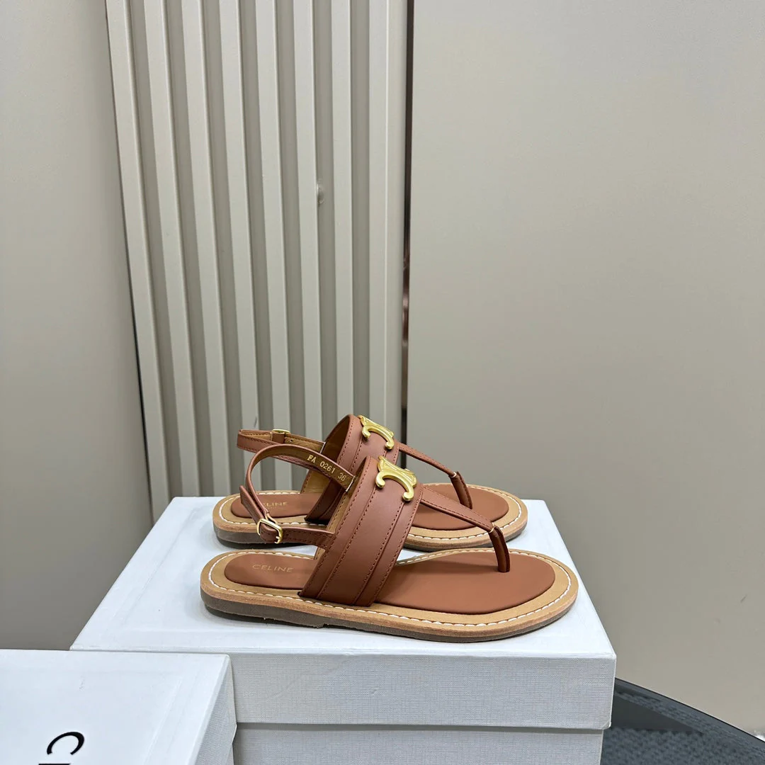 LYMPIA TRIOMPHE THONG IN CALFSKIN TAN