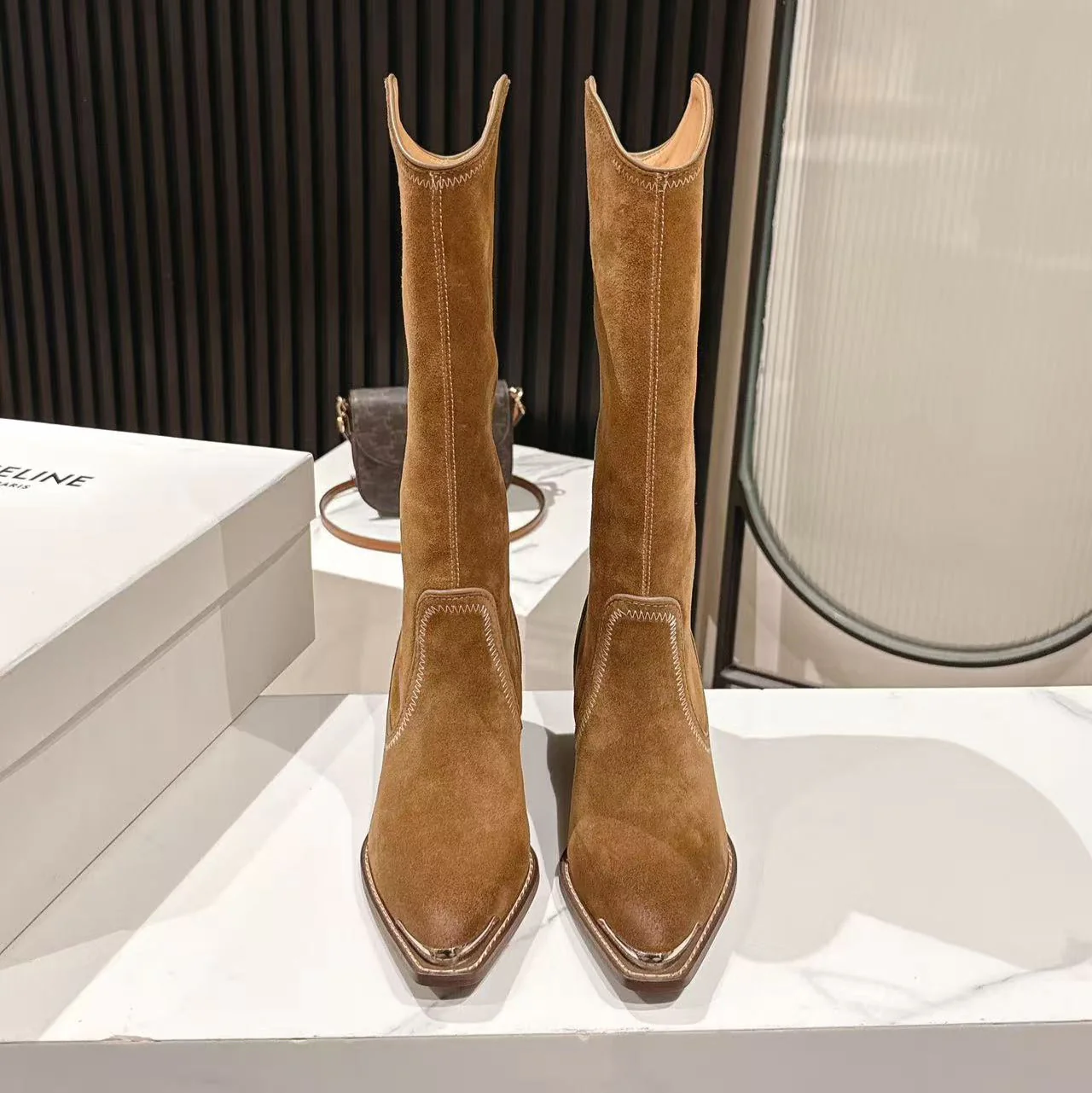 CELINE 25S HIGH BOOTS FOR FALL AND WINTER 45MM IN BROWN SUEDE