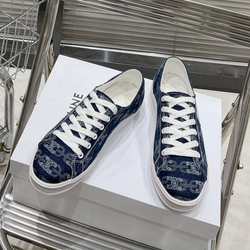 JANE SNEAKERS LOW LACE-UP WITH TRIOMPHE PATCH IN CANVAS AND CALFSKIN DETAIL NAVY/ WHITE LOGO