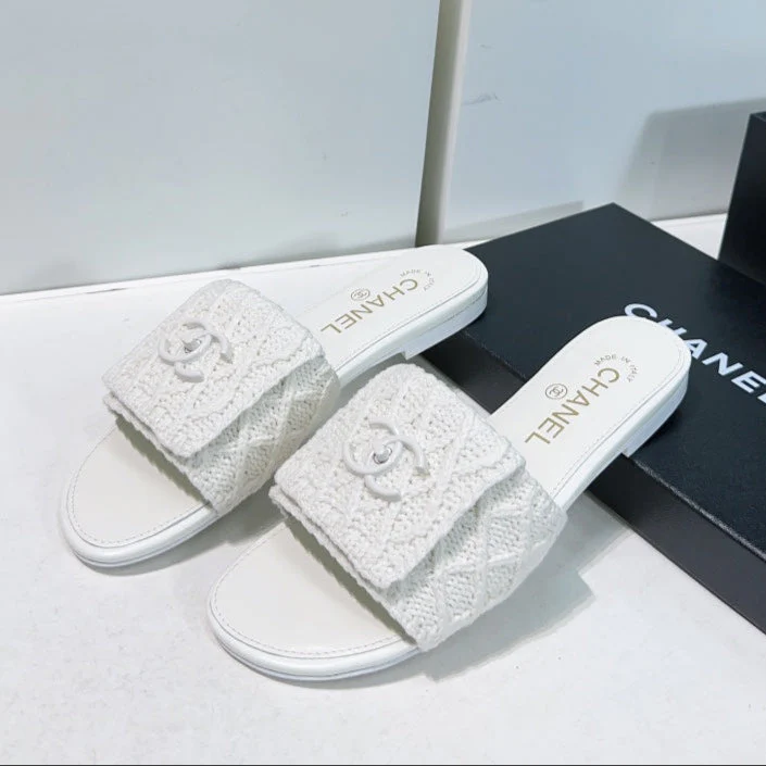 KNIT WHITE FABRIC FLAT SLIDE