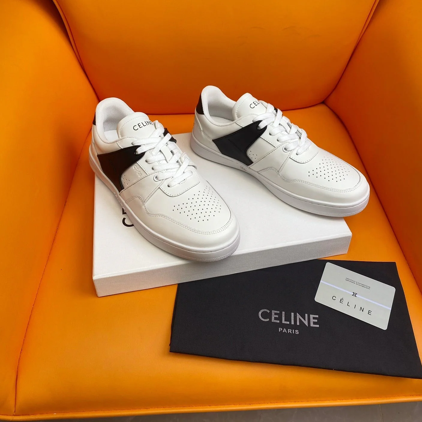 TRAINER LOW LACE-UP SNEAKER IN CALFSKIN OPTIC WHITE BLACK