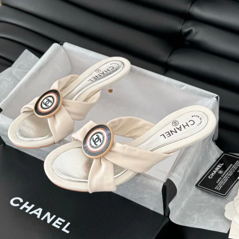 WHITE FABRIC CC SLIDE SANDALS