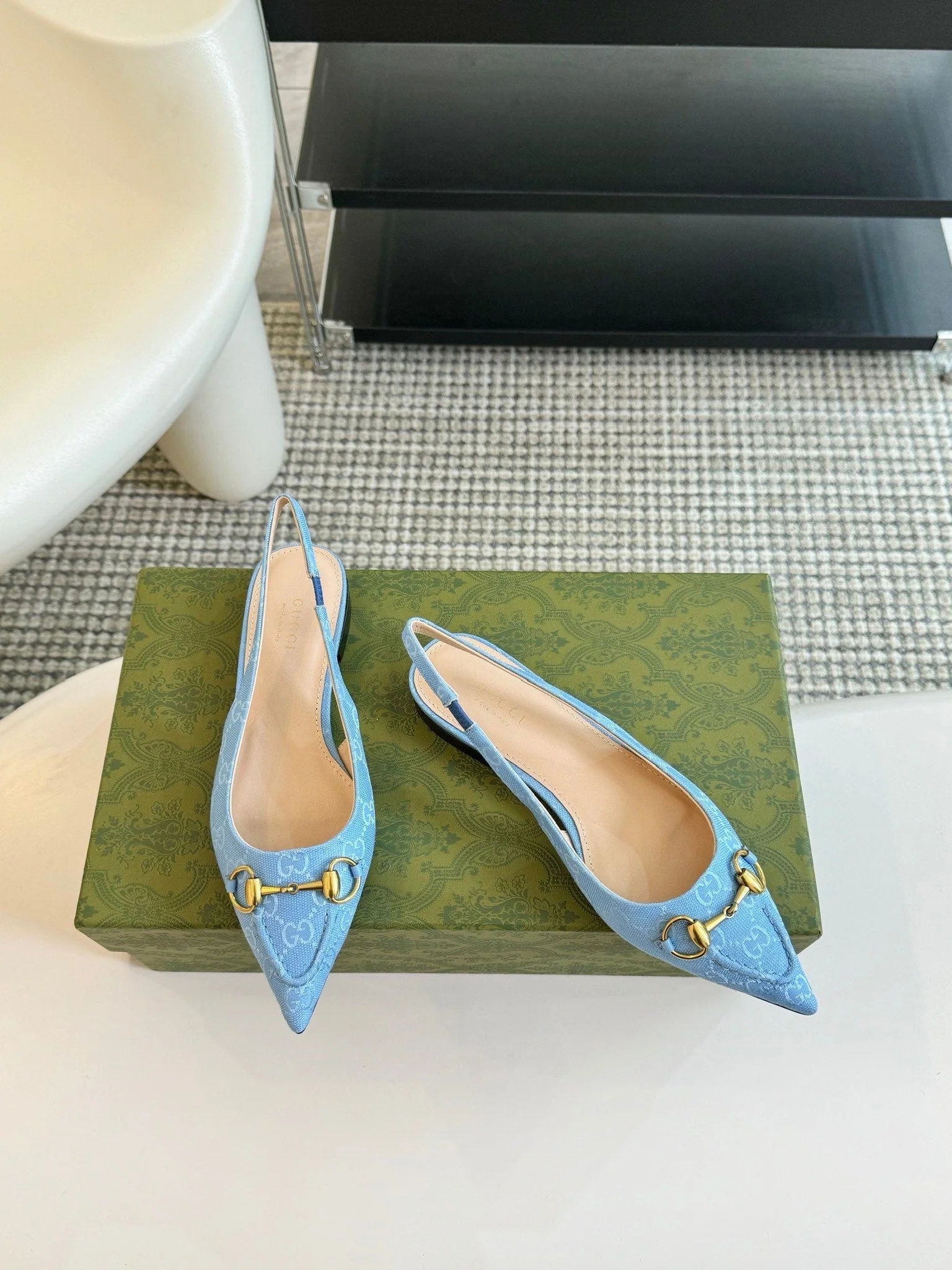 GG HORSEBIT SLINGBACK BALLET FLAT SKY CANVAS