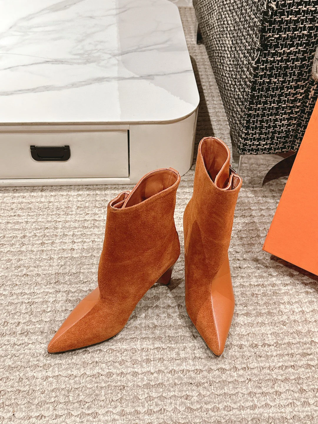 HILONA 6 CM ANKLE BOOTS IN BRONZE BROWN CALFSKIN AND SUEDE