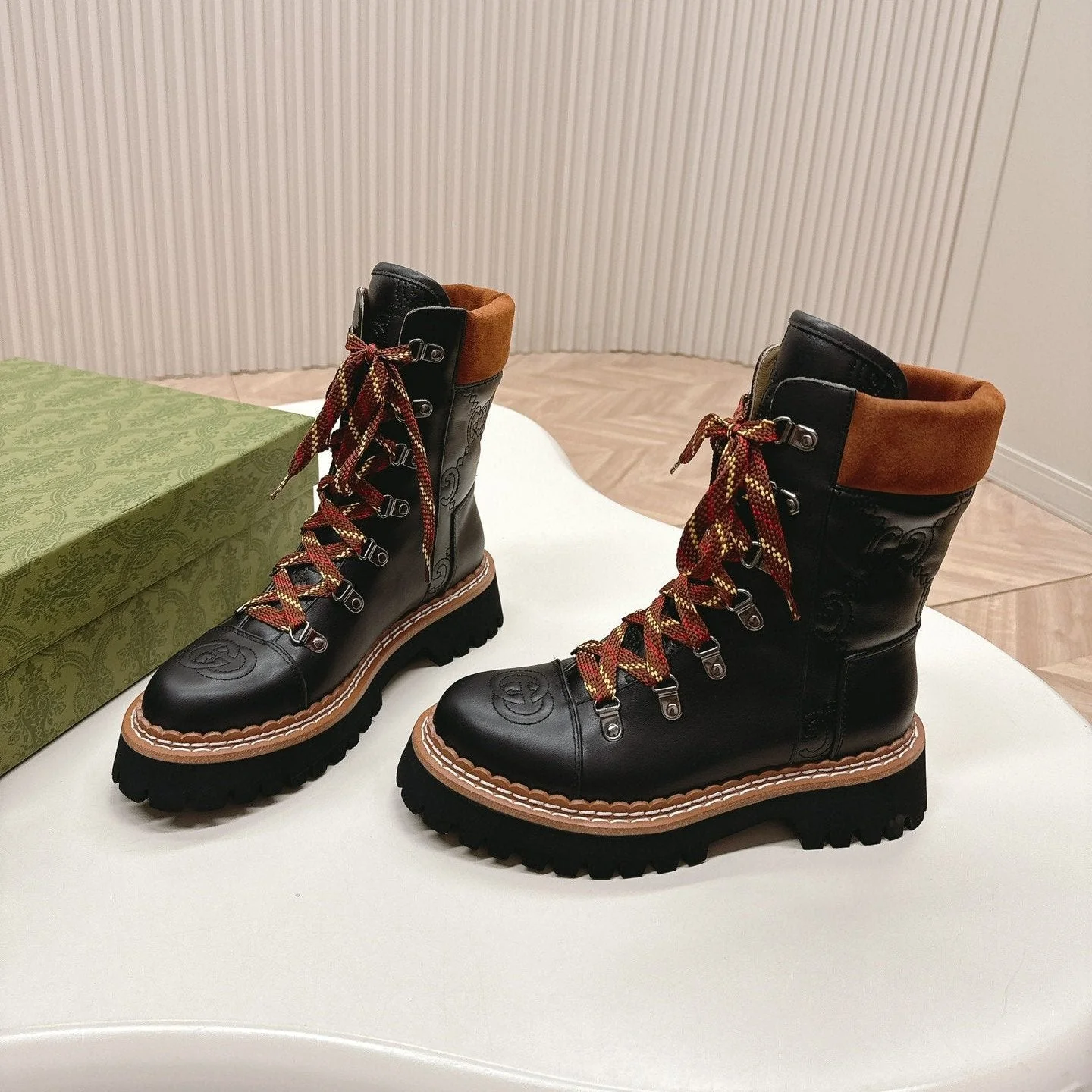 MARTIN ANKLE BOOTS IN BLACK EMBOSSED CALFSKIN MIX BROWN SUEDE