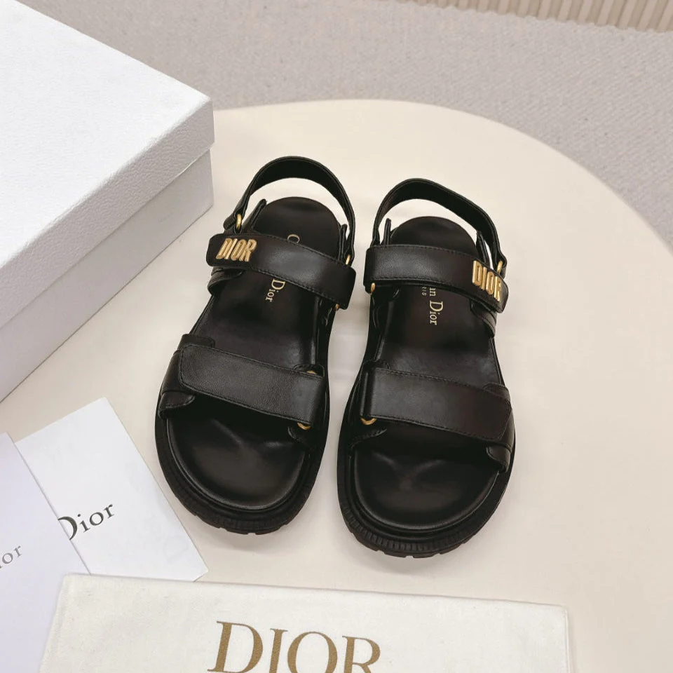 DIOR BACK-STRAP SANDALS 25S IN BLACK CALFSKIN WITH GOLD HARDWARE