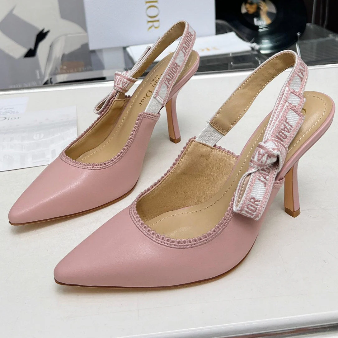 J'ADIOR SLINGBACK PUMP LIGHT PINK CALFSKIN AND EMBROIDERED FABRIC 10 CM