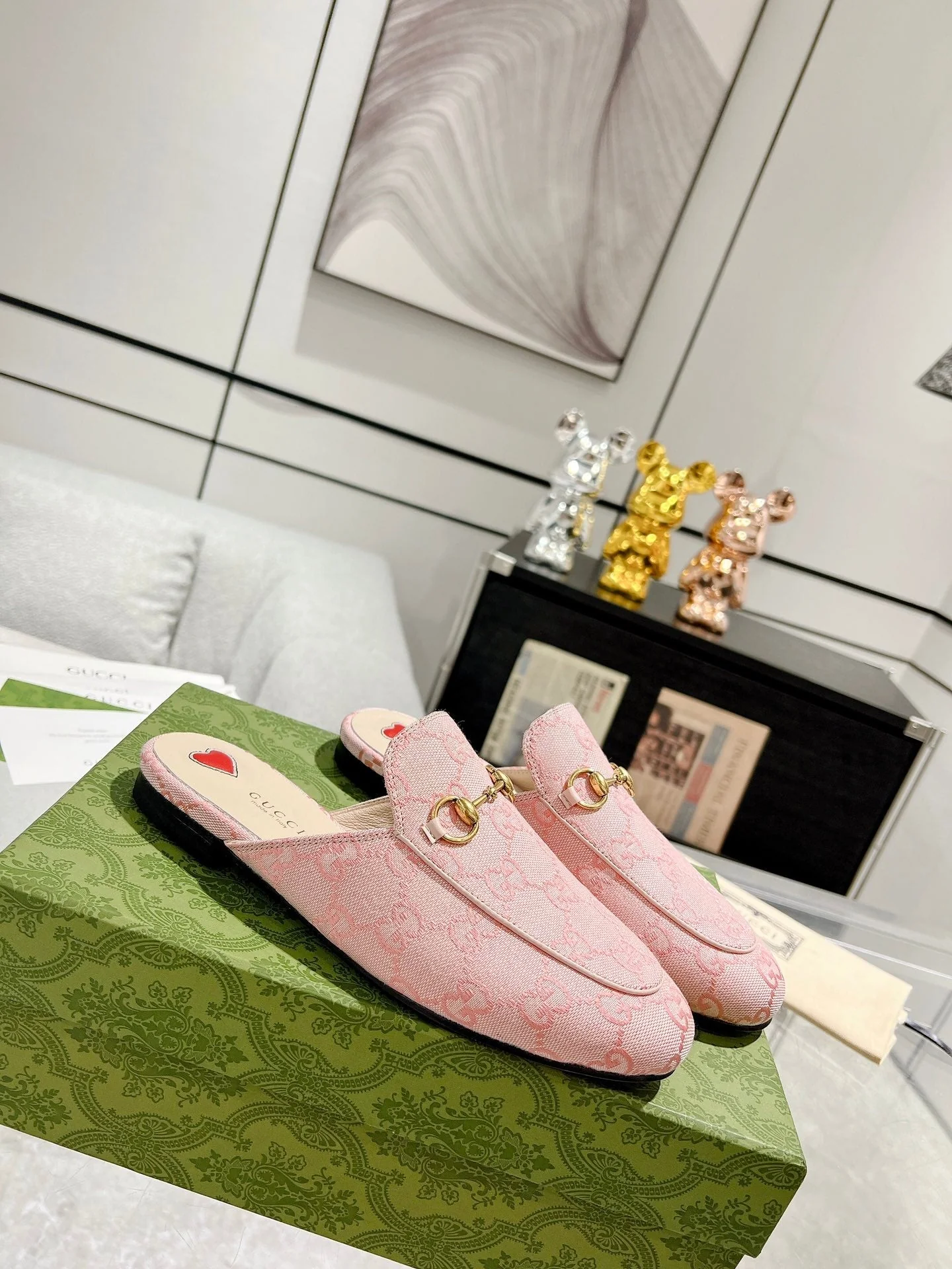 MEN'S MULE WITH HORSEBIT IN PINK PASTEL MONOGRAM JACQUARD FABRIC