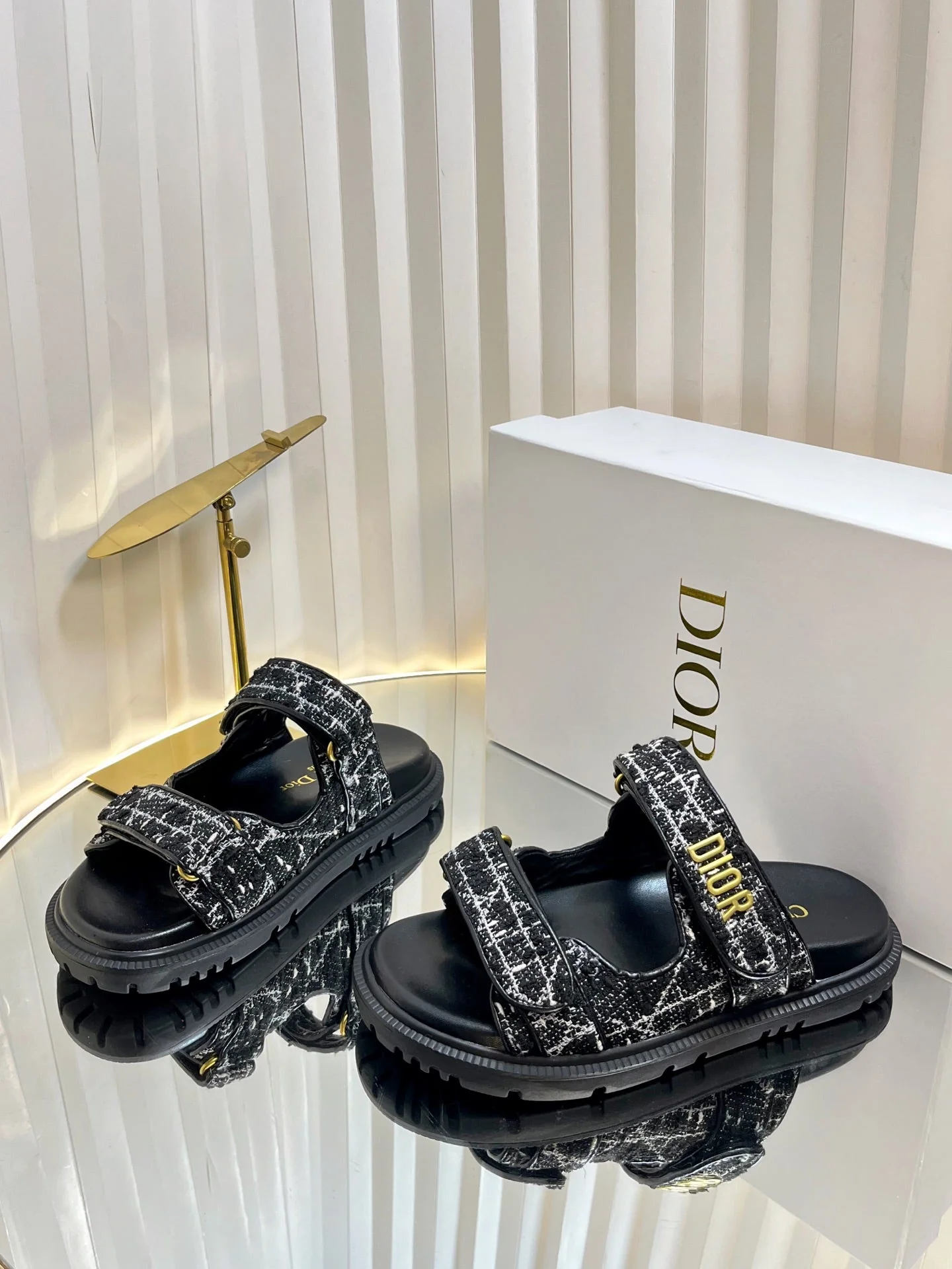 DIORACT SLIDES 25MM IN BLACK TWEED