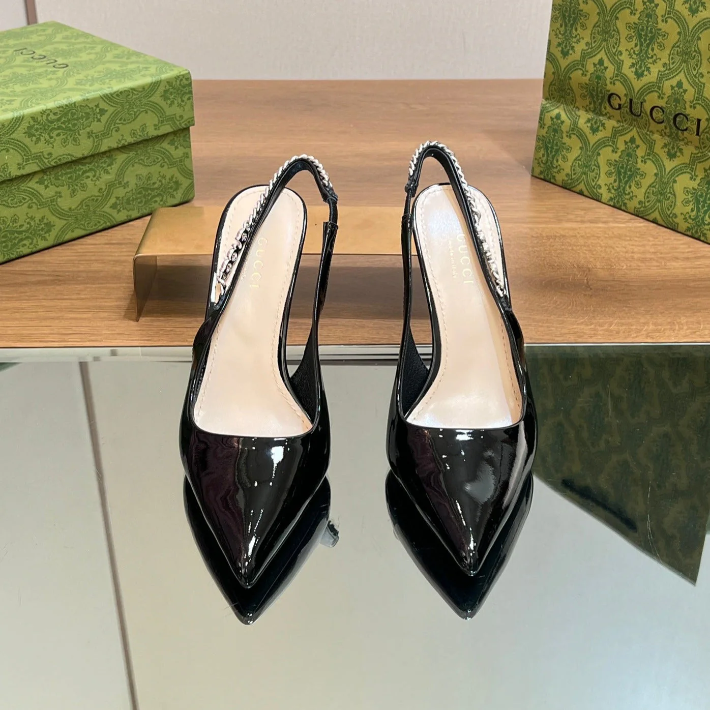 GG SIGNORIA SLINGBACK PUMP GLOSSY BLACK LAMBSKIN