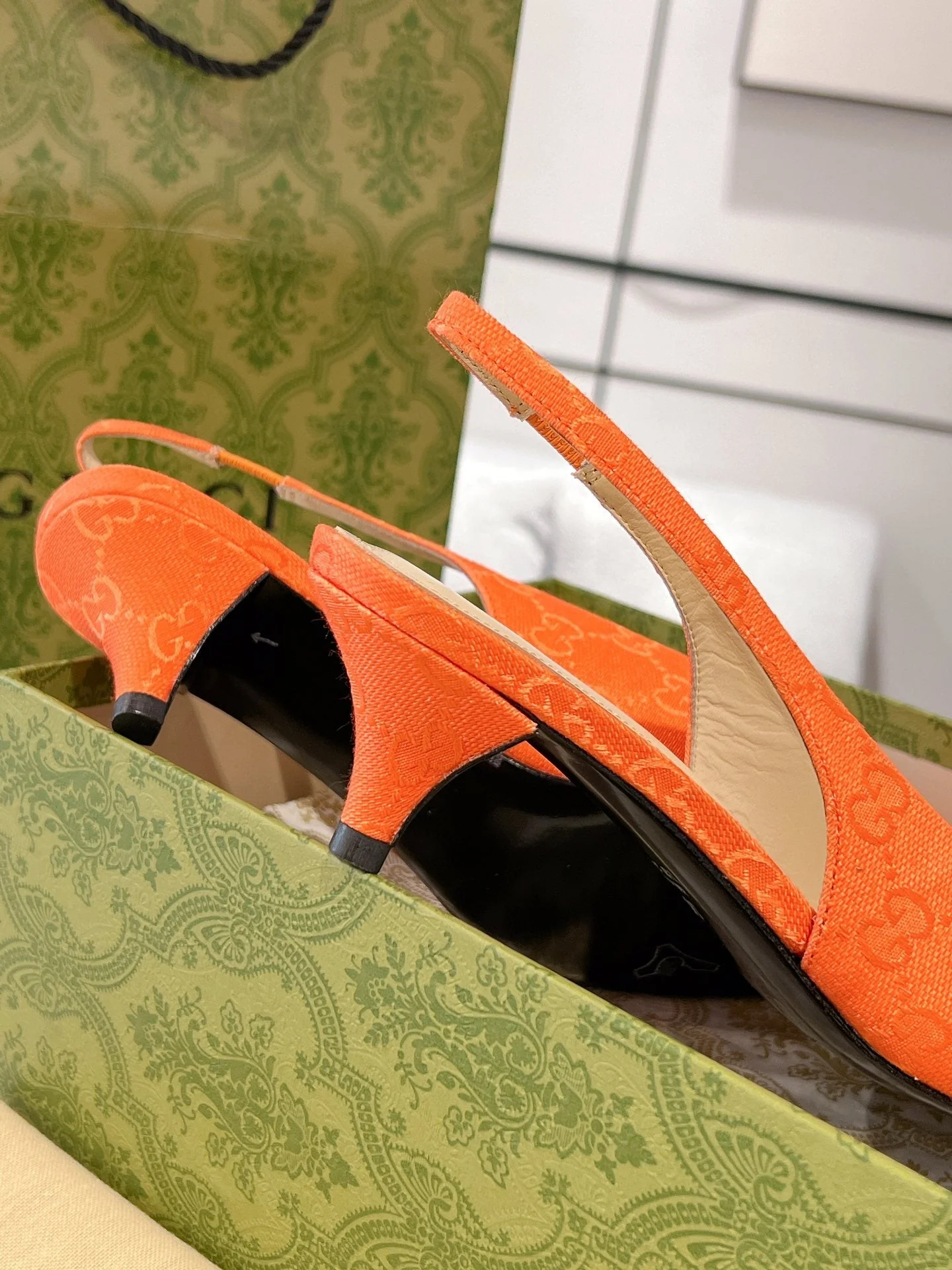 GG MID-HEELED SLINGBACK 4.5 CM IN ORANGE CANVAS
