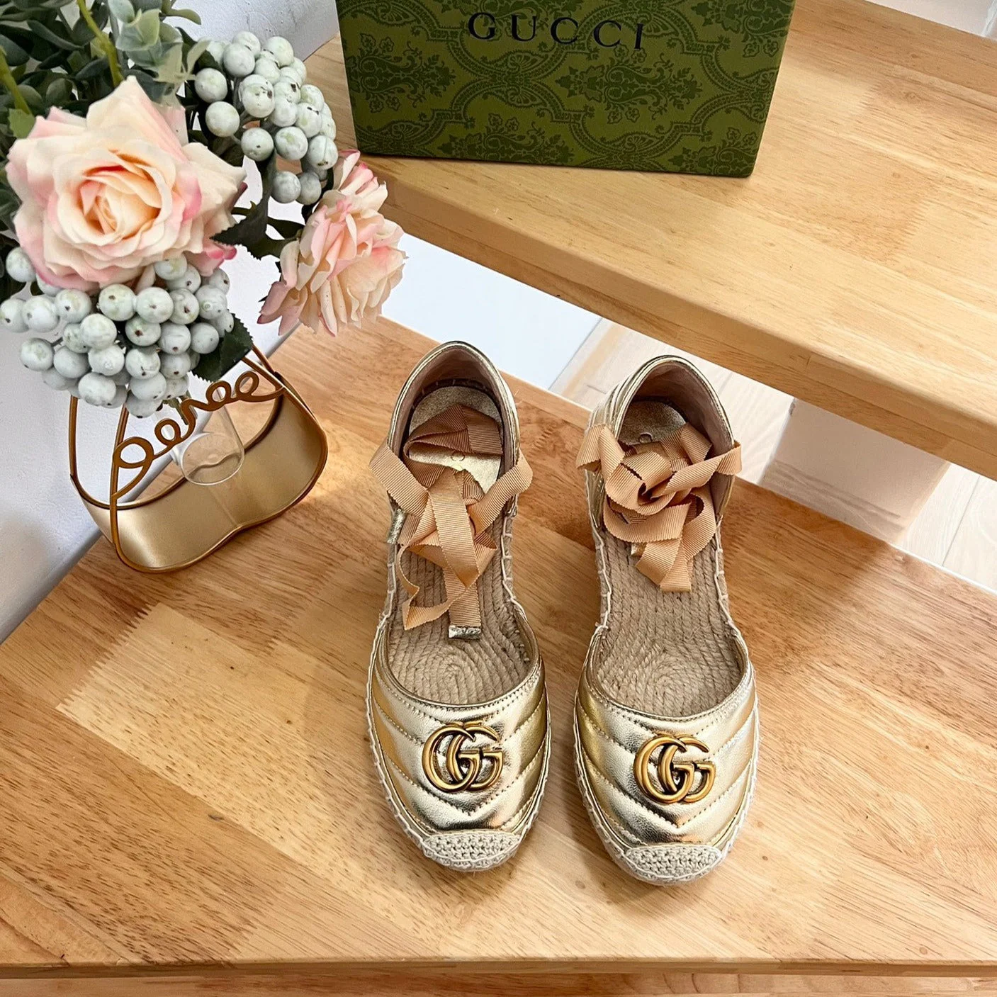 GG  Crochet platform Espadrilles Rose Tan Leather