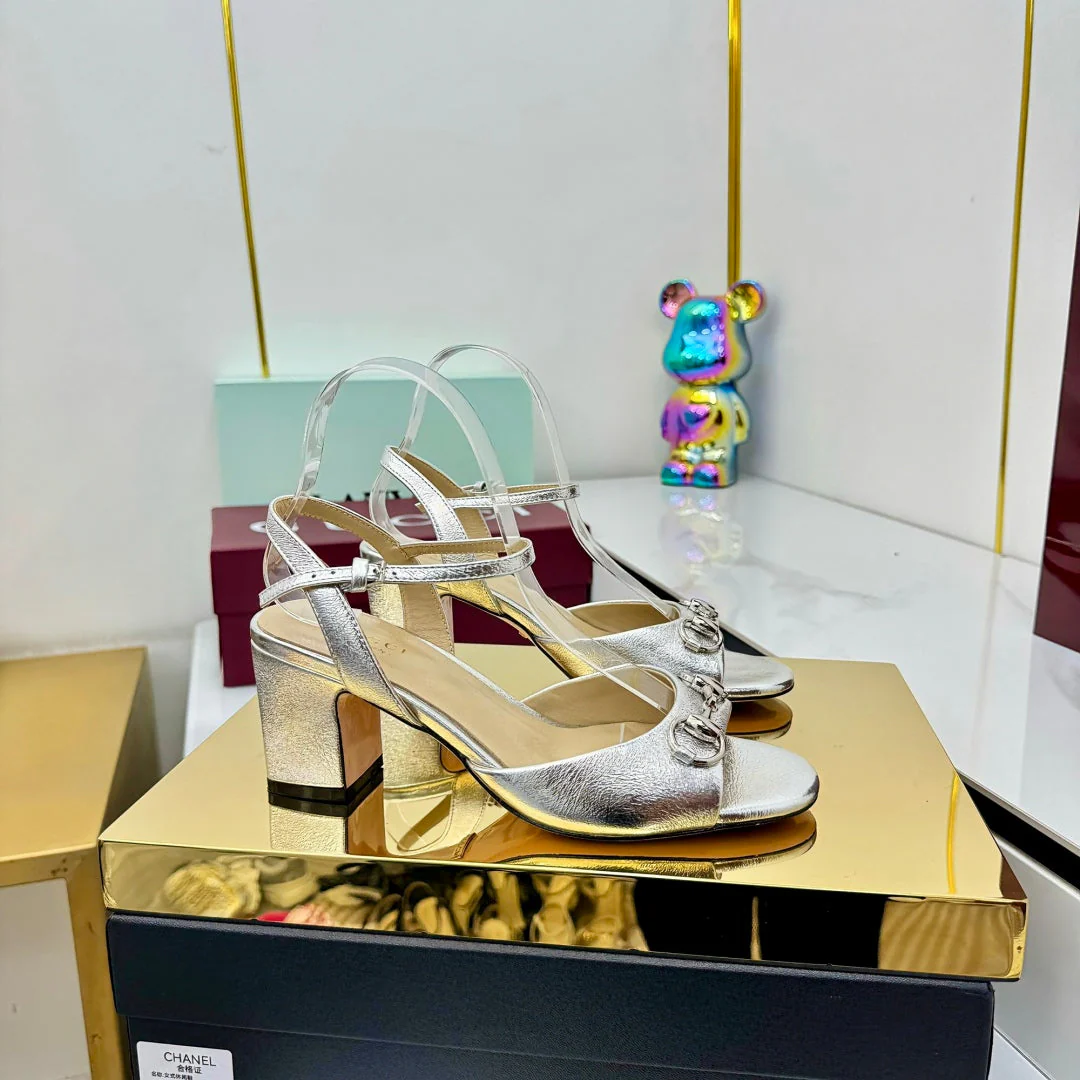 GG HEELED SANDALS 25S 65 MM IN SILVER LAMBSKIN WITH SILVER HARDWARE