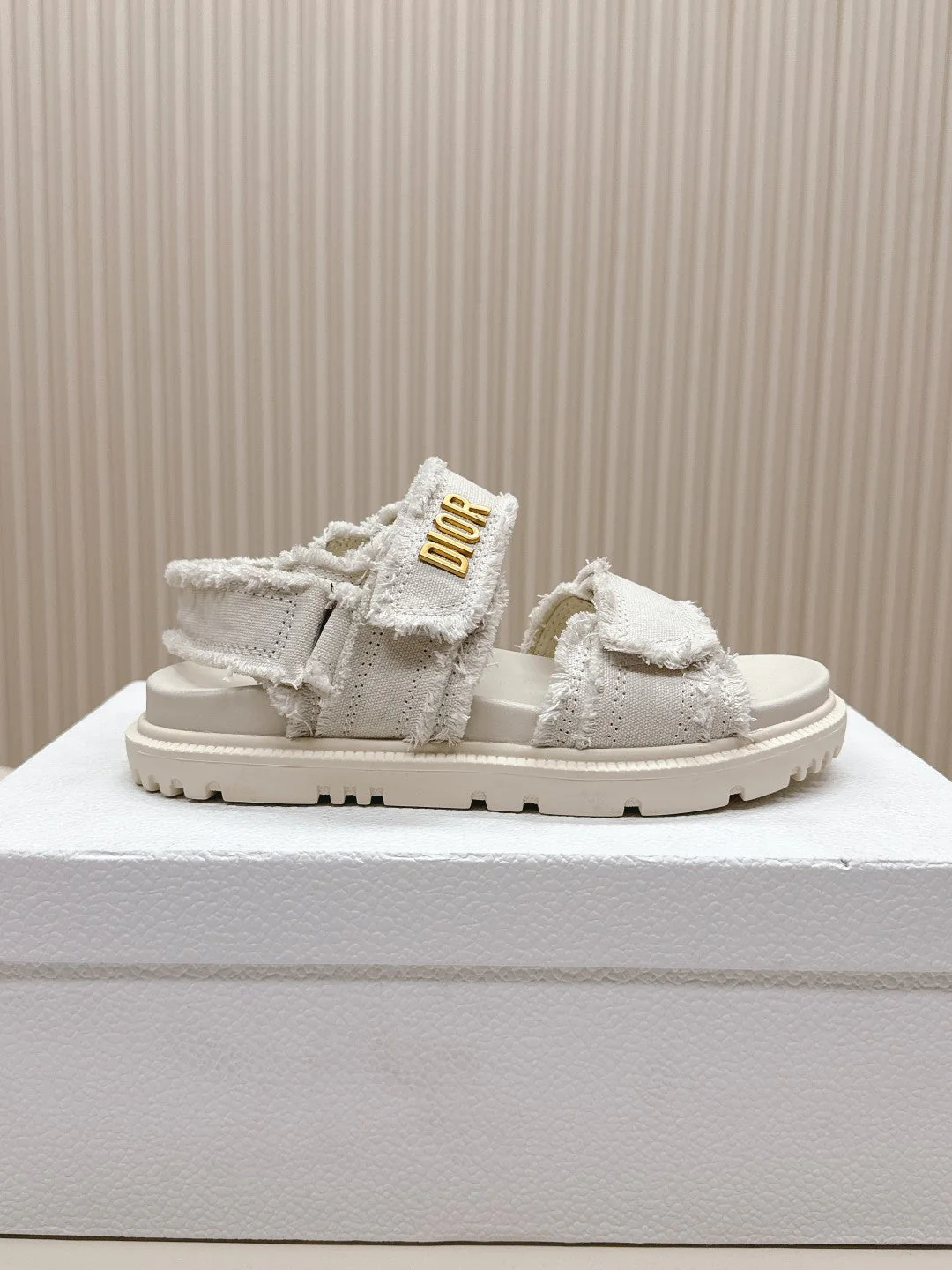 DIOR BACK-STRAP SANDALS 25S IN WHITE DENIM AND CALFSKIN WITH GOLD HARDWARE