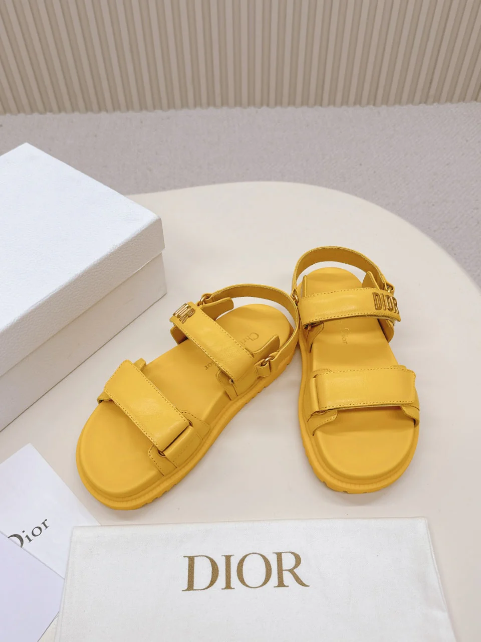 DIOR BACK-STRAP SANDALS 25S IN YELLOW CALFSKIN WITH GOLD HARDWARE