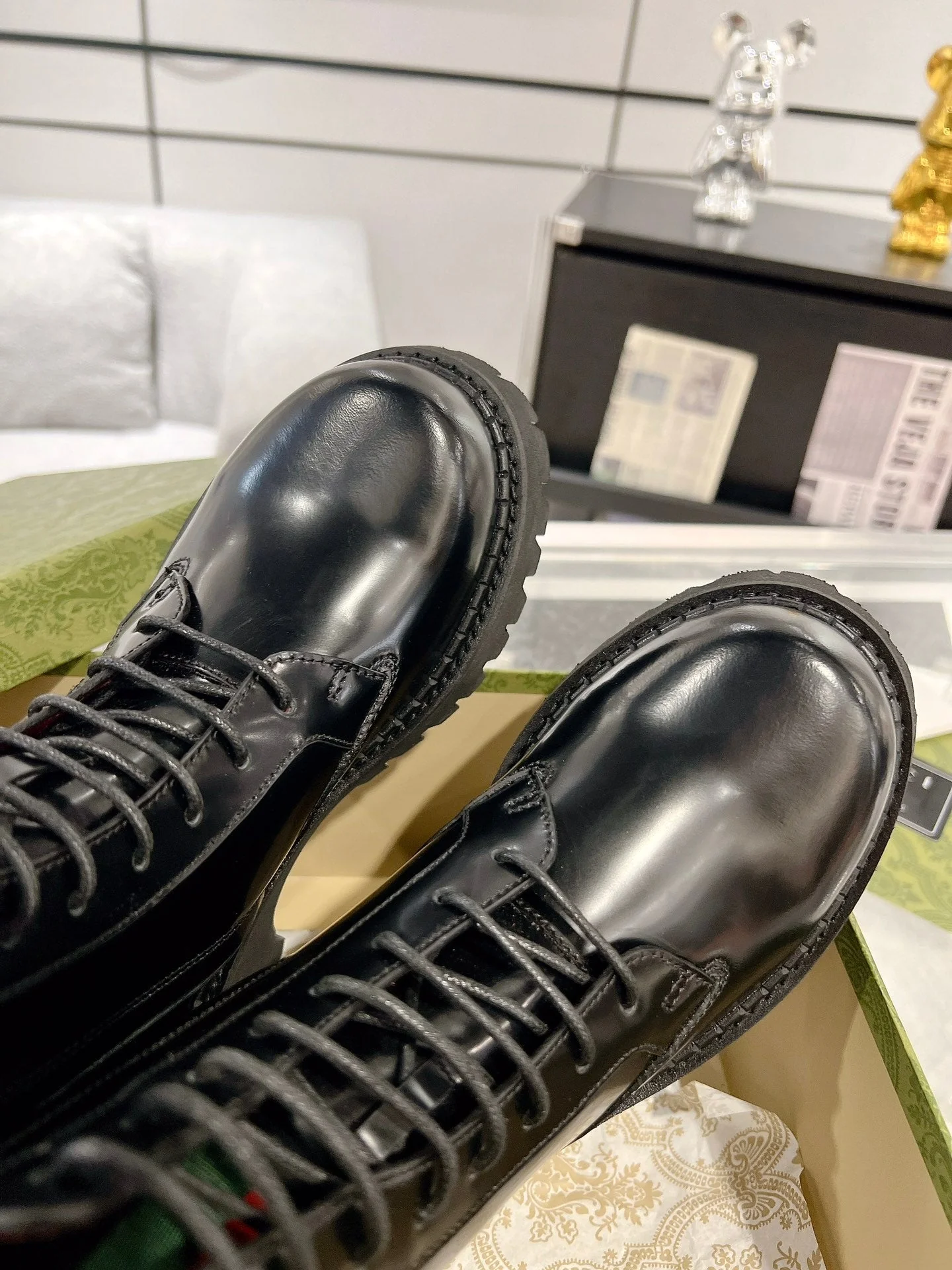 GG WEB ANKLE BOOTS IN BLACK CALFSKIN