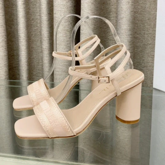 DWAY HIGH HEEL EMBROIDERED SANDAL LIGHT PINK CALFSKIN 75 MM