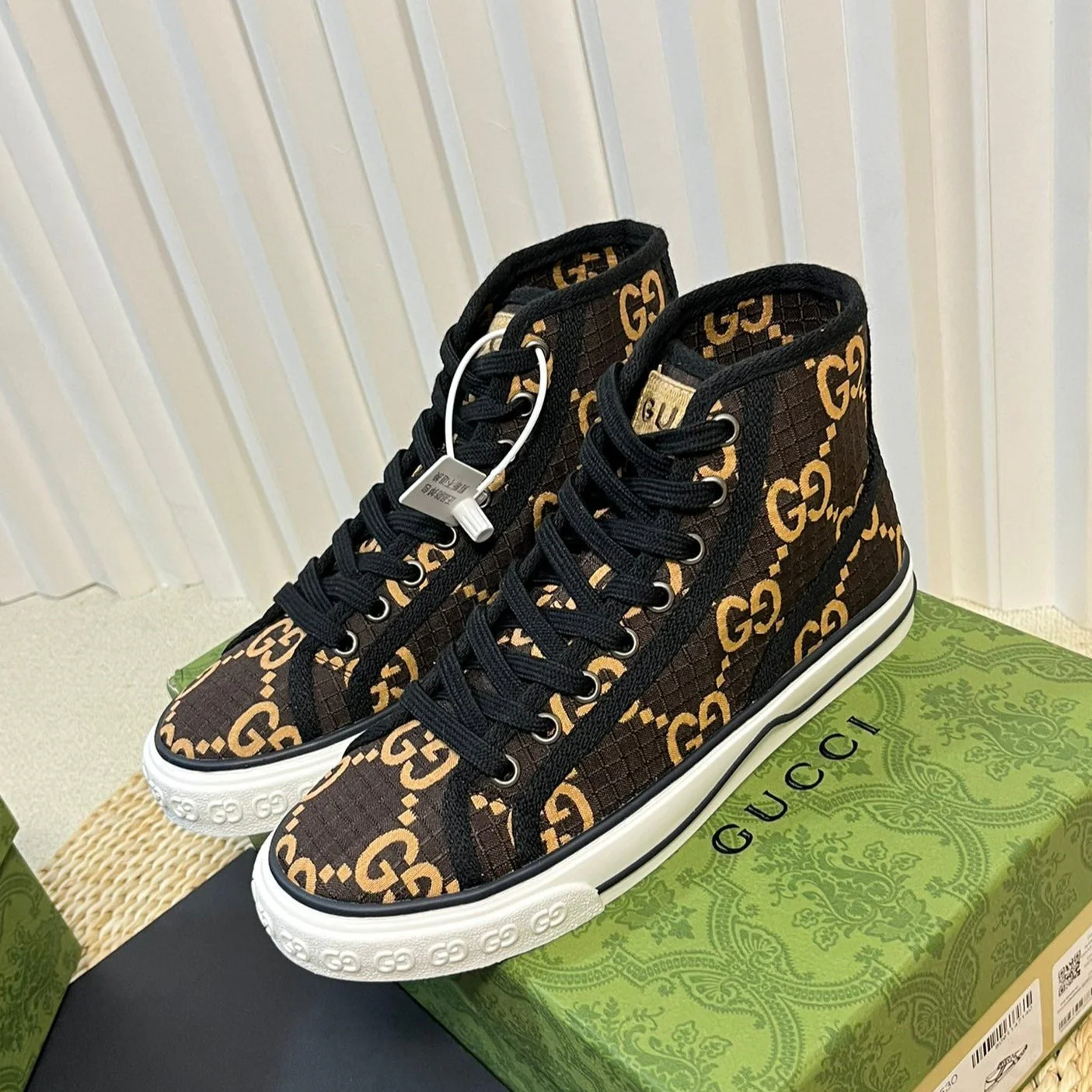 GG Tennis 1977 High Top Sneaker  Black Brown Caro