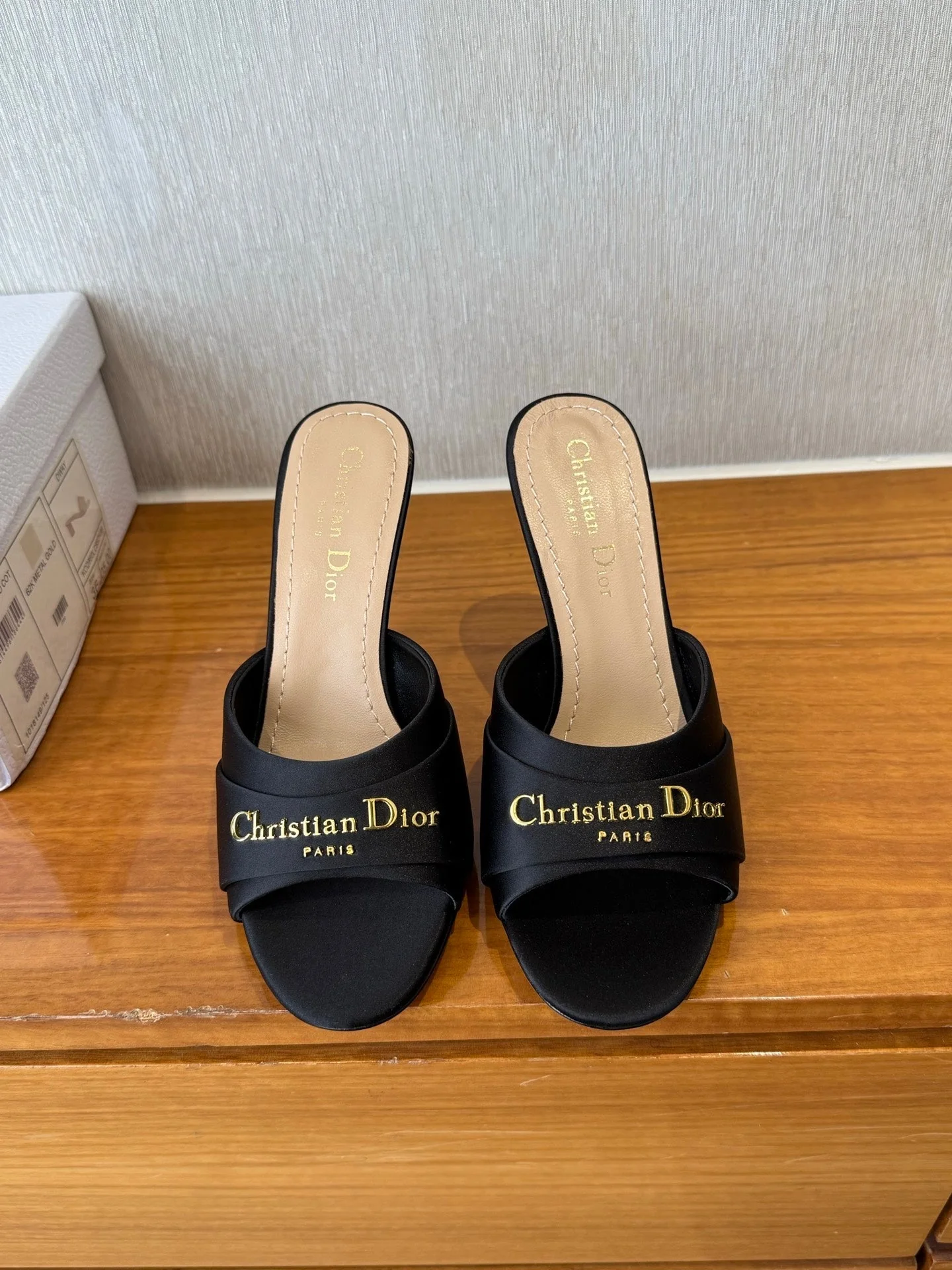 PEEP TOE SANDAL 25S HEELS 10CM IN BLACK SATIN