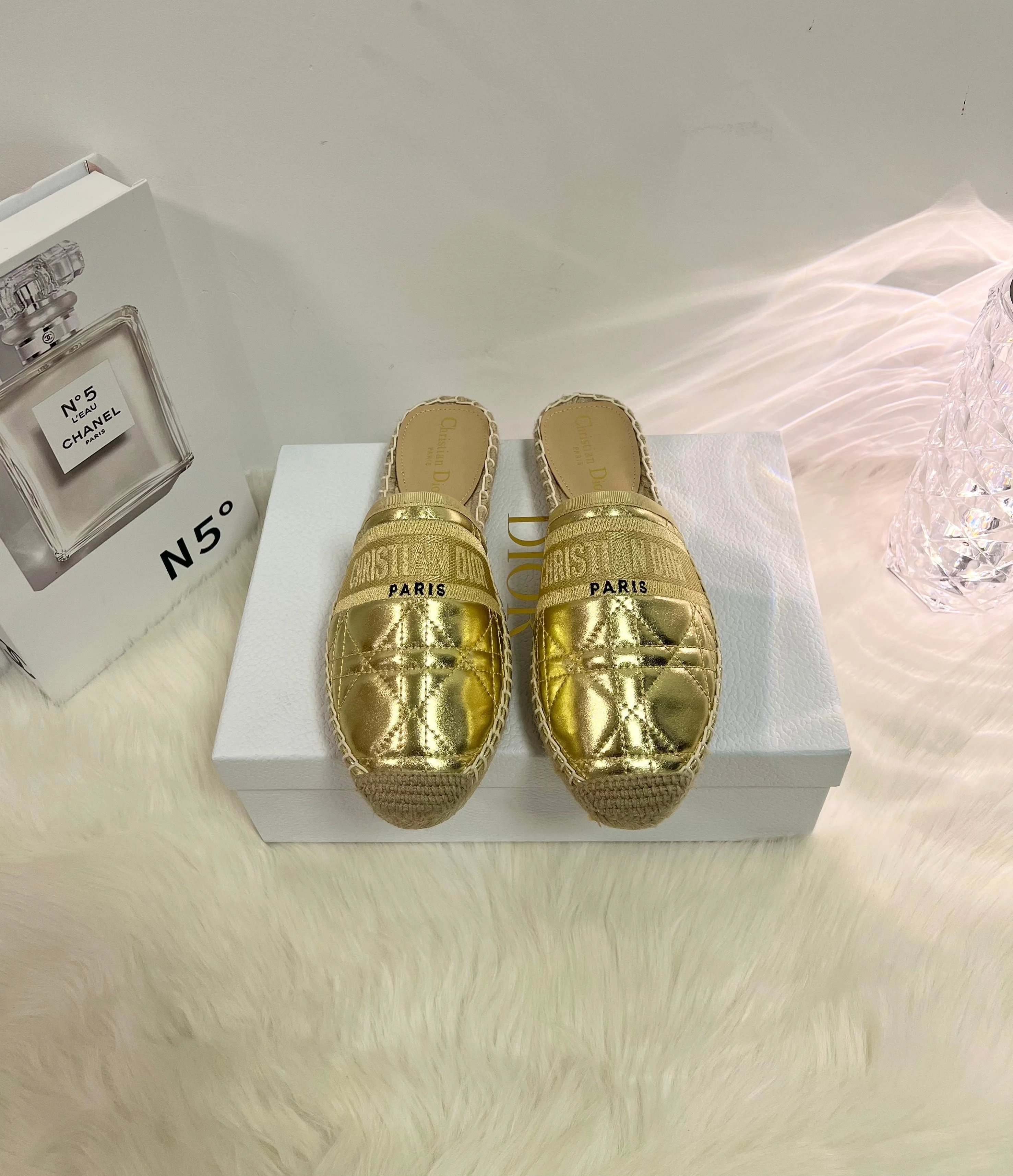 GRANVILLE ESPADRILLE MULE GOLD QUILTED CANNAGE CALFSKIN
