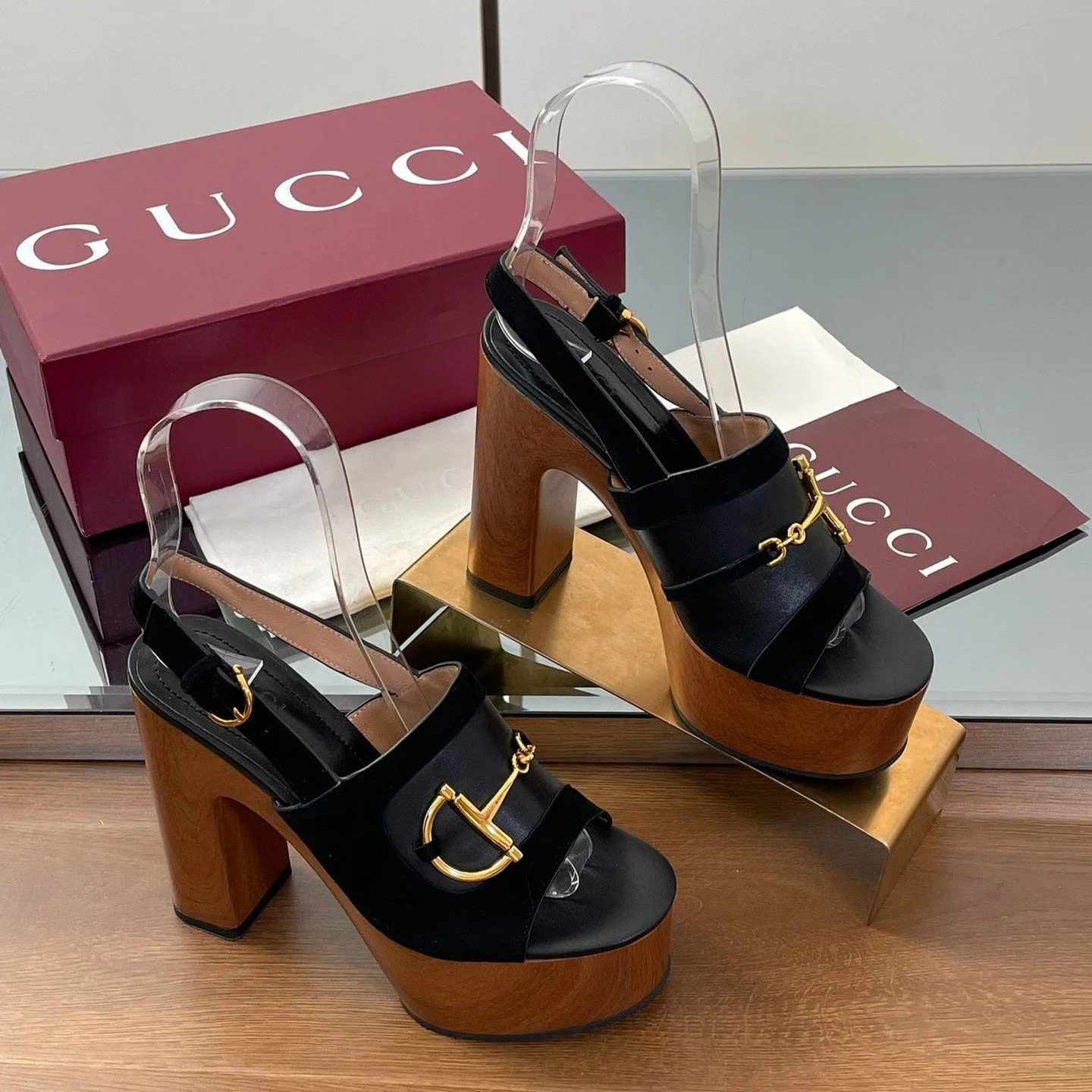 HIGH HEEL SANDALS 13 CM IN BLACK CALFSKIN MIX SUEDUE GOLD HARDWARE