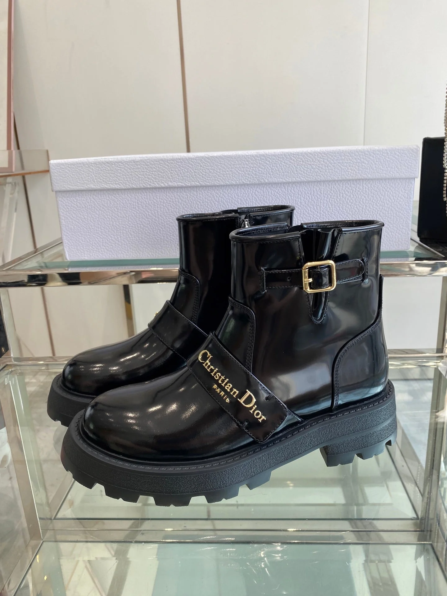 DIOR 25S D-QUEST ANKLE BOOT 35MM IN BLACK GLOSSY CALFSKIN