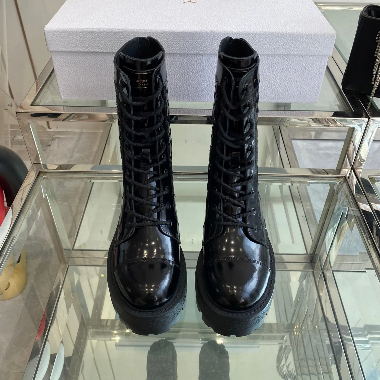 DIOR 25S D-UNIT ANKLE BOOT IN BLACK QUILTED CANNAGE CALFSKIN