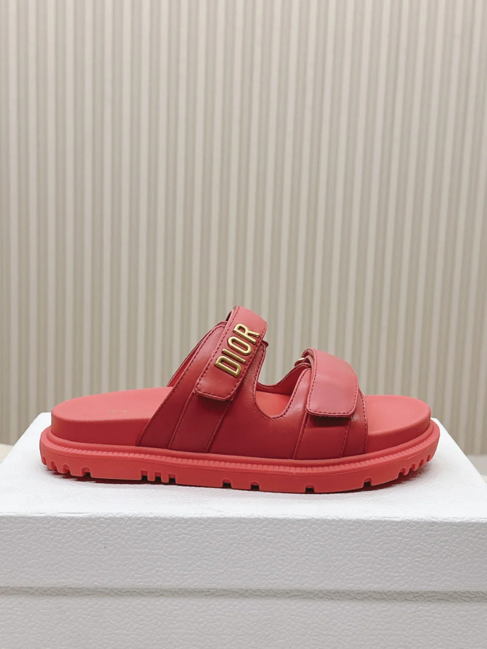 DIOR CLASSIC DOUBLE-STRAP SLIDES 25S IN STRAWBERRY PINK CALFSKIN