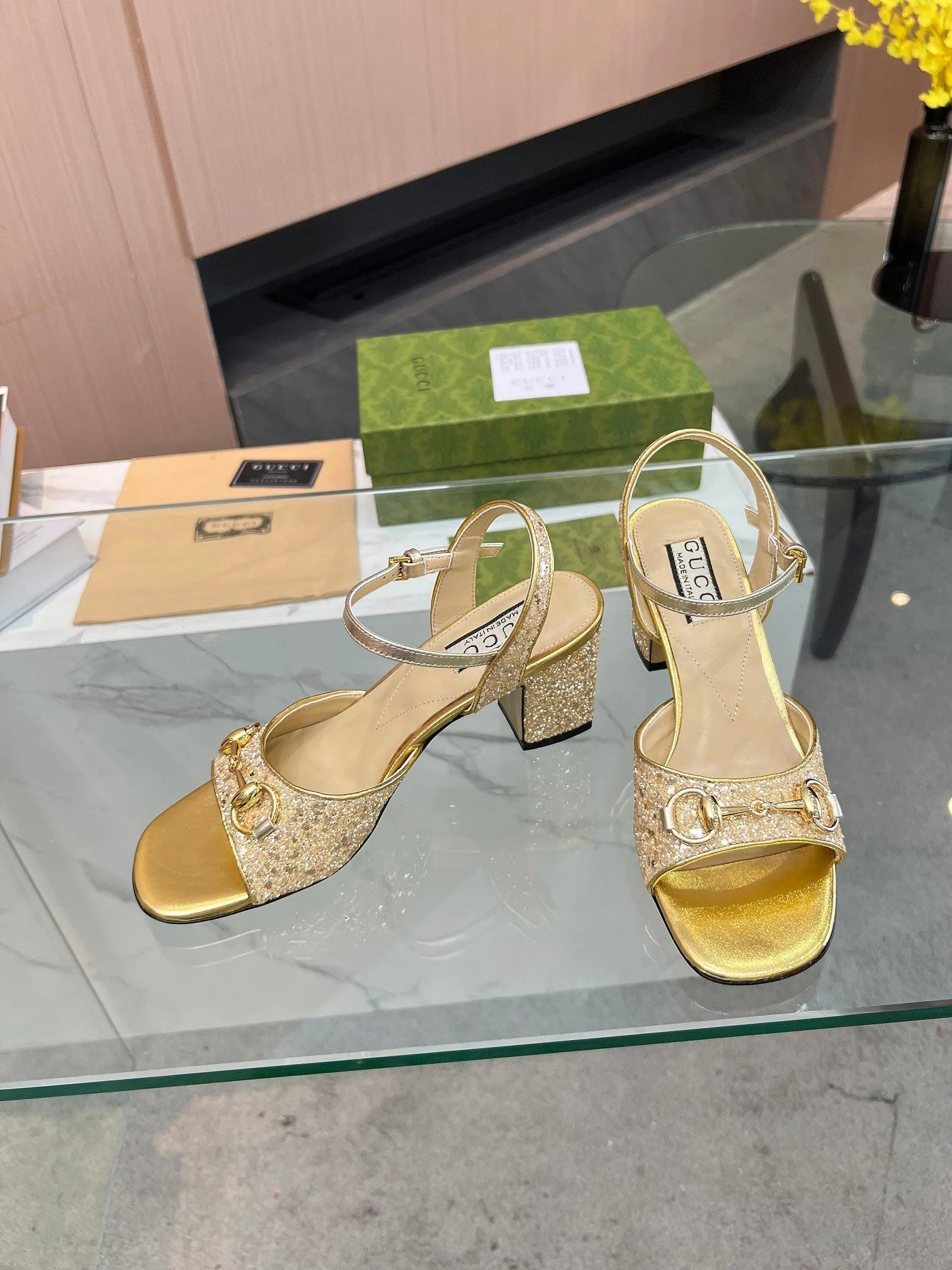 GG HIGH HEELS SANDALS 60 IN SHINY GOLD LAMBSKIN