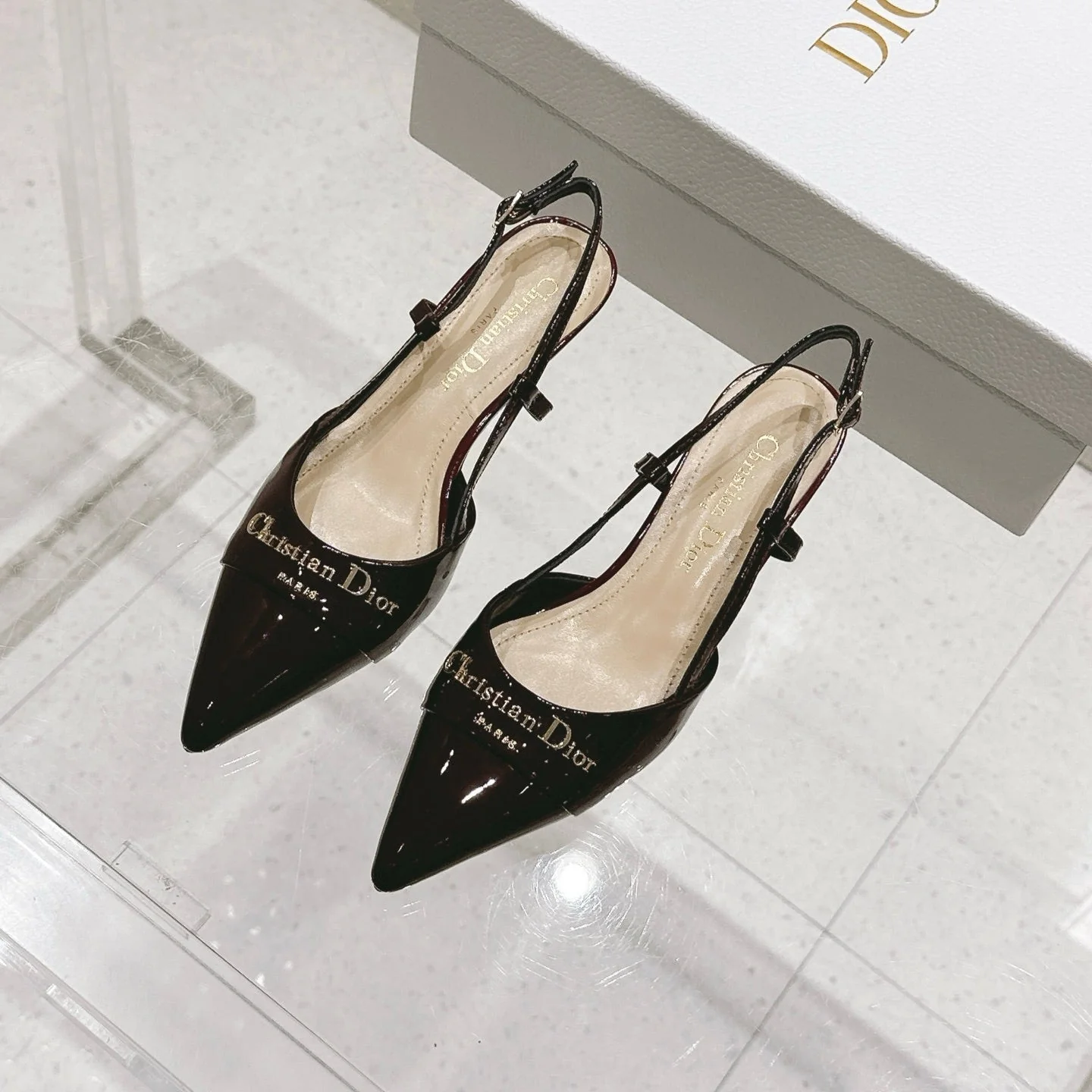 MY DD 25S SLINGBACK PUMP 50MM IN BURGUNDY RED GLOSSY CALFSKIN