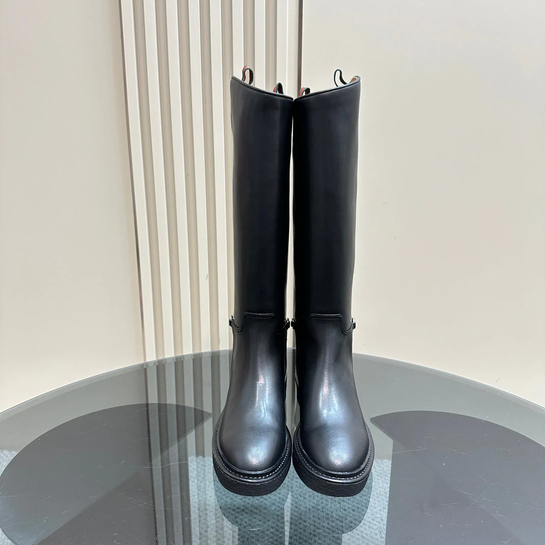 SLIM HORSEBIT KNEE BOOTS WITH WEB IN BLACK CALFSKIN