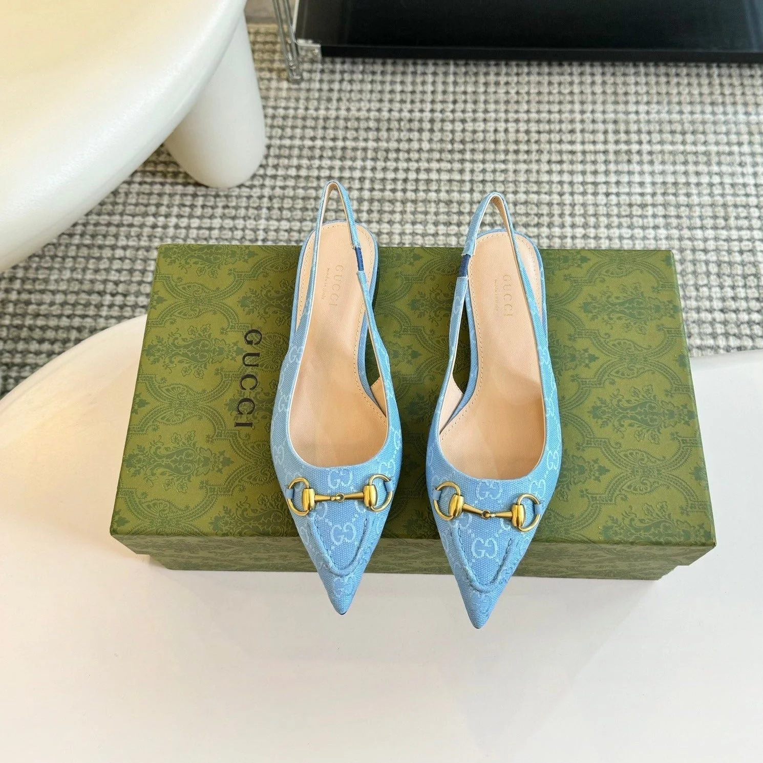 GG HORSEBIT SLINGBACK BALLET FLAT SKY CANVAS